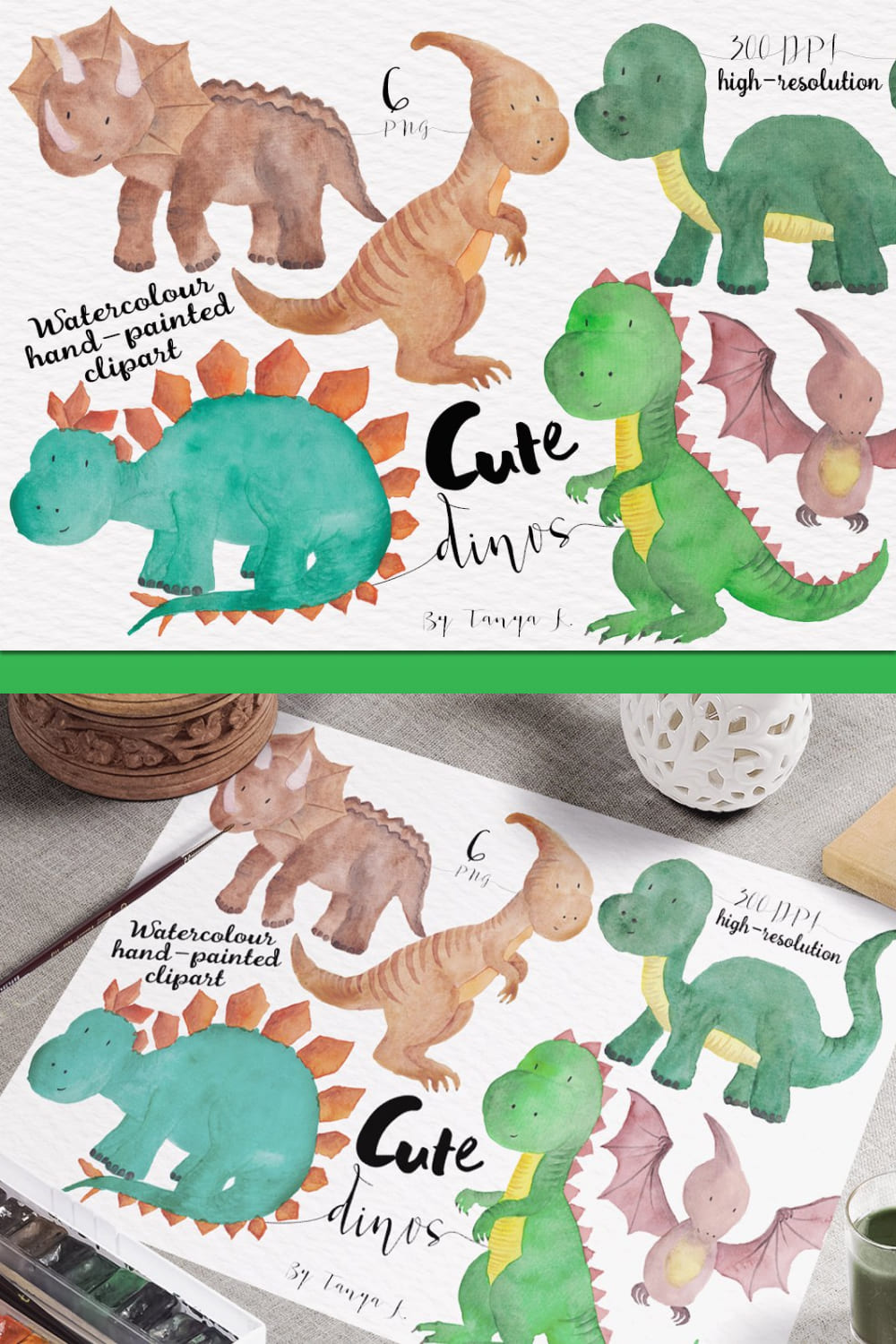 cute dinosaur watercolour clipart set.