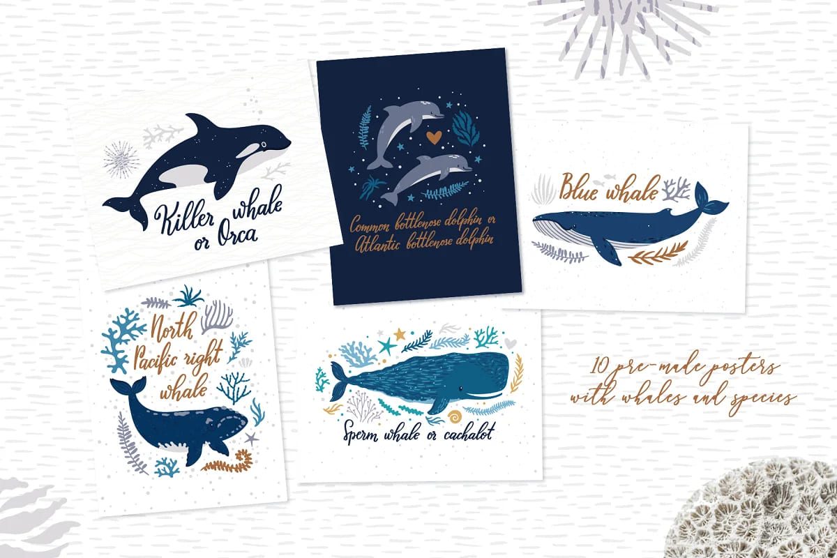 cute whales pre-made posters.