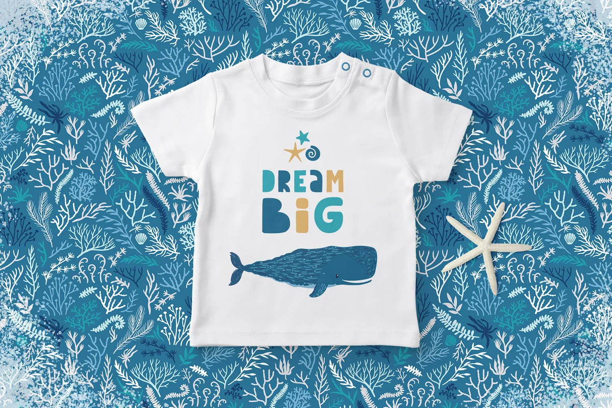 cute whales t-shirt mockup.