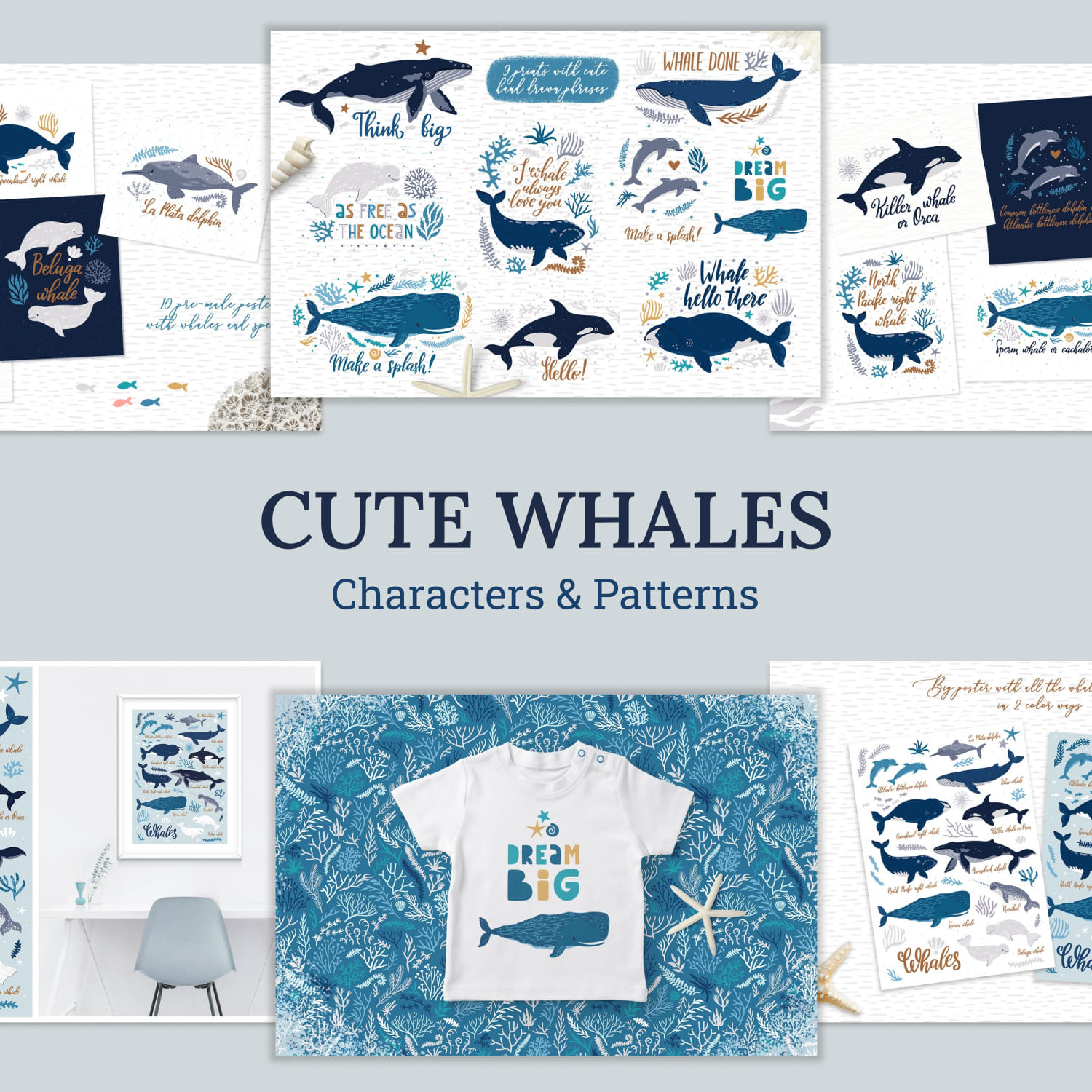 Cute Whales. Characters & Patterns cover image.