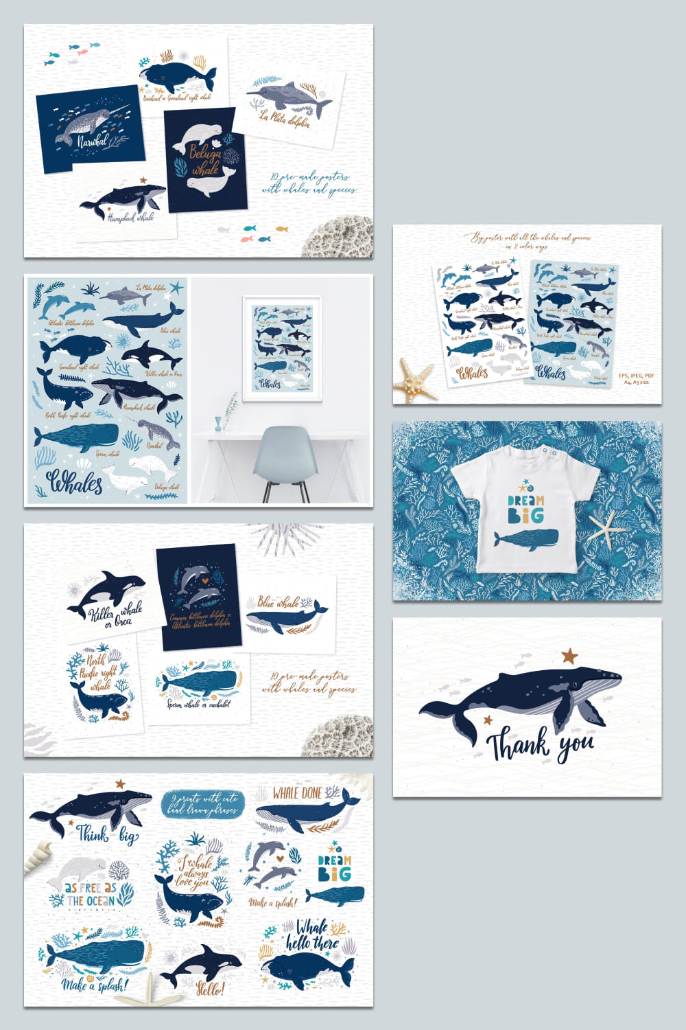 cute whales. characters patterns hand painted cliparts.