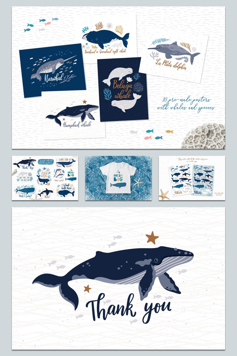 cute whales. characters patterns pack.