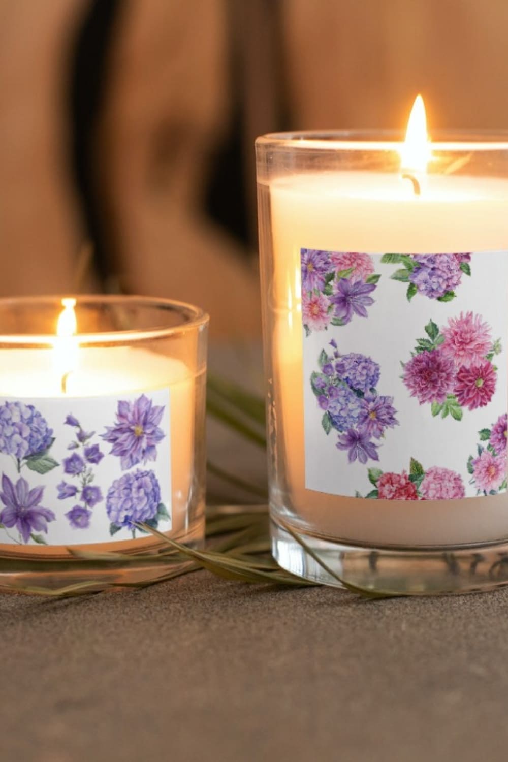 delicate flowers candles mockup.