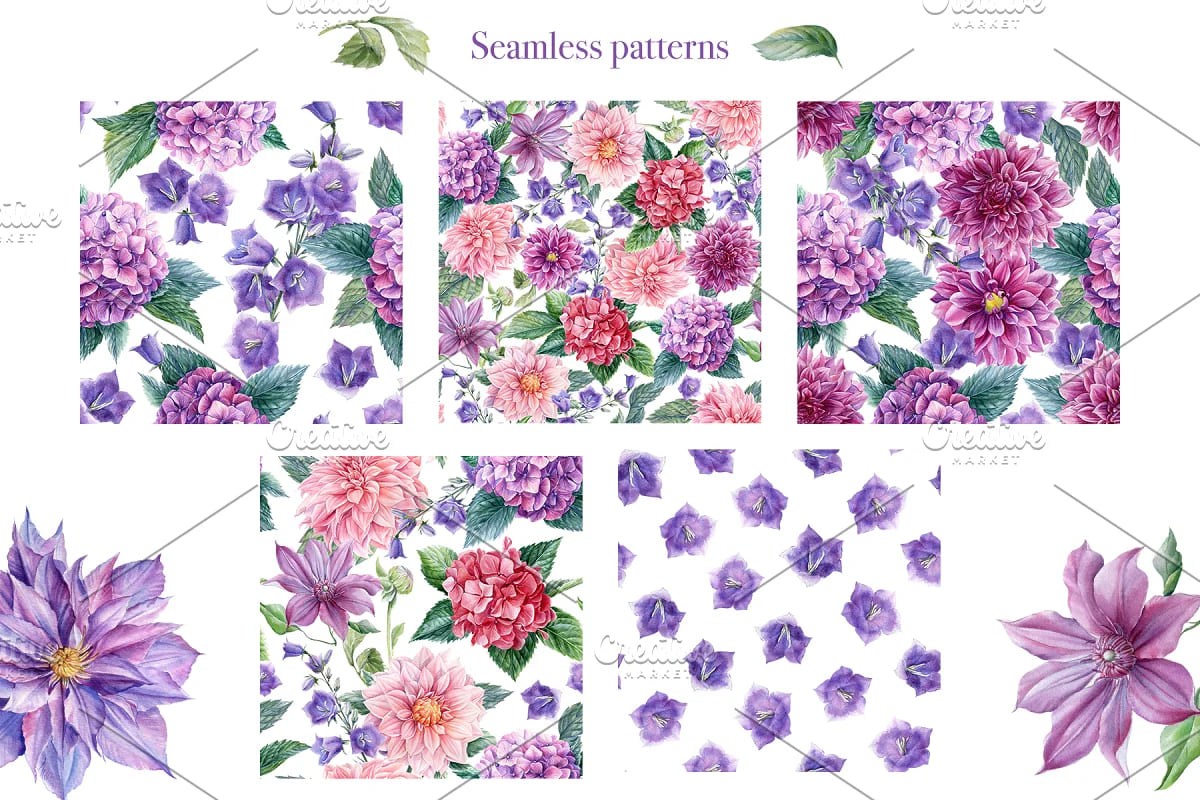 delicate flowers seamless patterns.