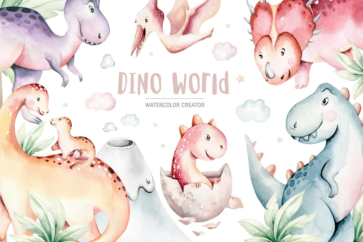 Dino World! Cute Dinosaur Set facebook image.