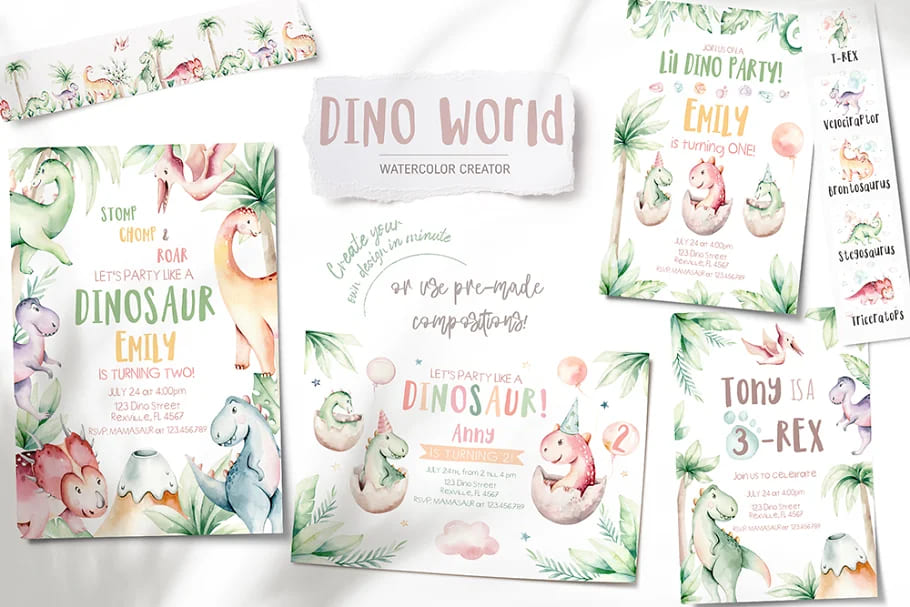 dino world illustrations set.