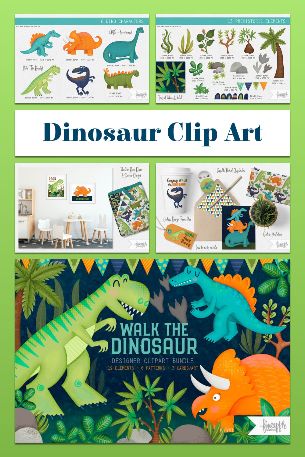 Dinosaur Clip Art Designer Bundle pinterest image.