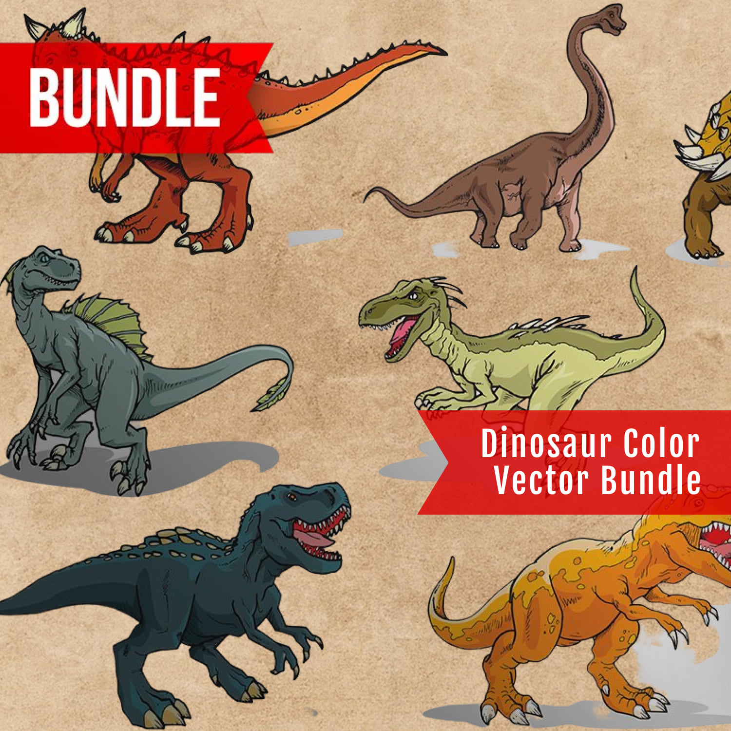 Dinosaur Color Vector Bundle cover image.