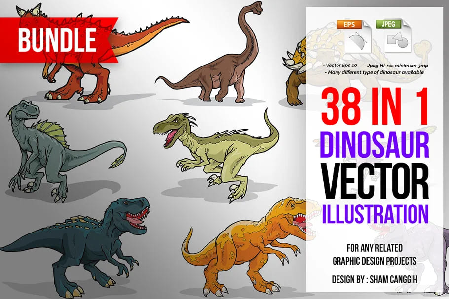 Dinosaur Color Vector Bundle facebook image.