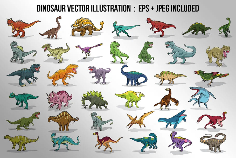 dinosaur color vector bundle illustrations.