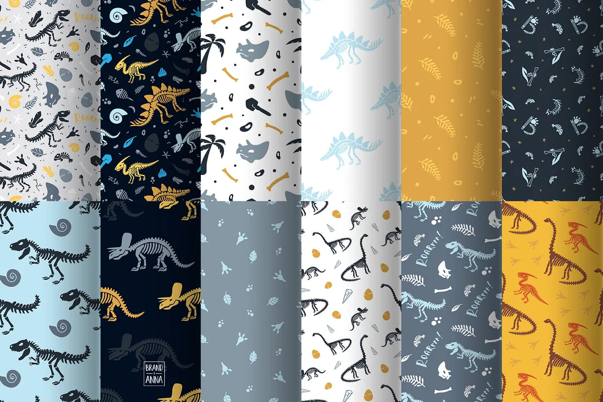dinosaur fossils patterns collection.