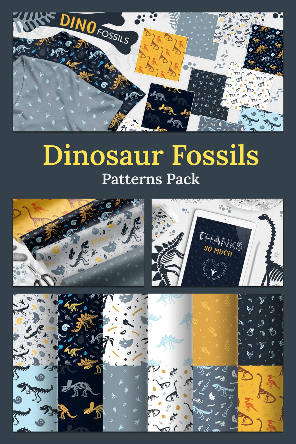 Dinosaur Fossils Patterns Pack pinterest image.