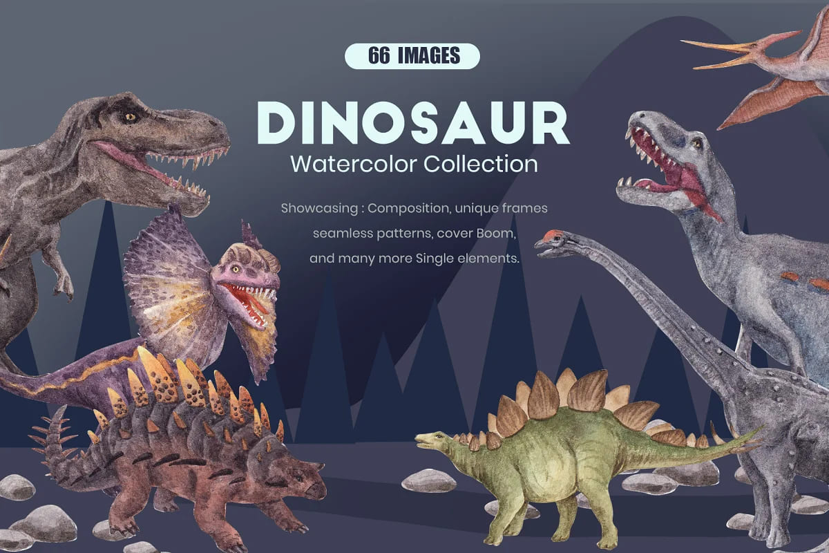 dinosaur jurassic world watercolor graphics collection.