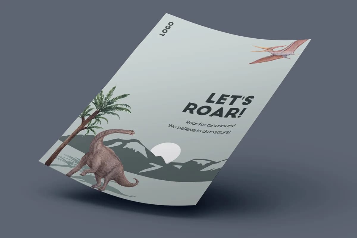 dinosaur jurassic world watercolor poster mockup.