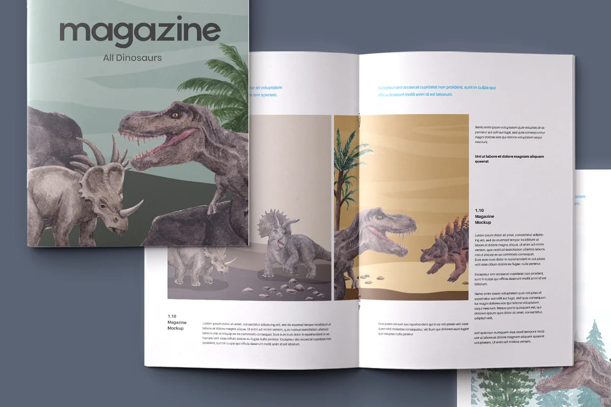 dinosaur jurassic world watercolor cover magazine mockup.