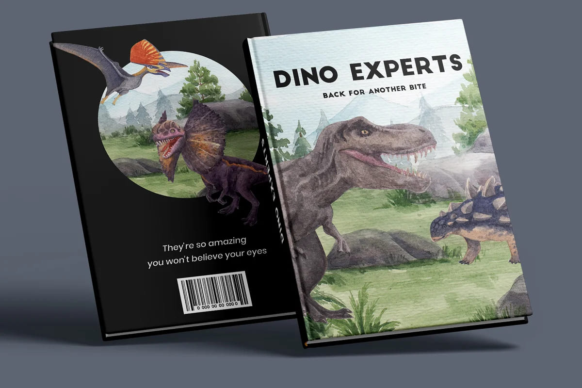 dinosaur jurassic world watercolor book cover mockup.