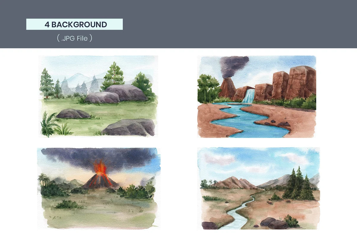 dinosaur jurassic world watercolor backgrounds.