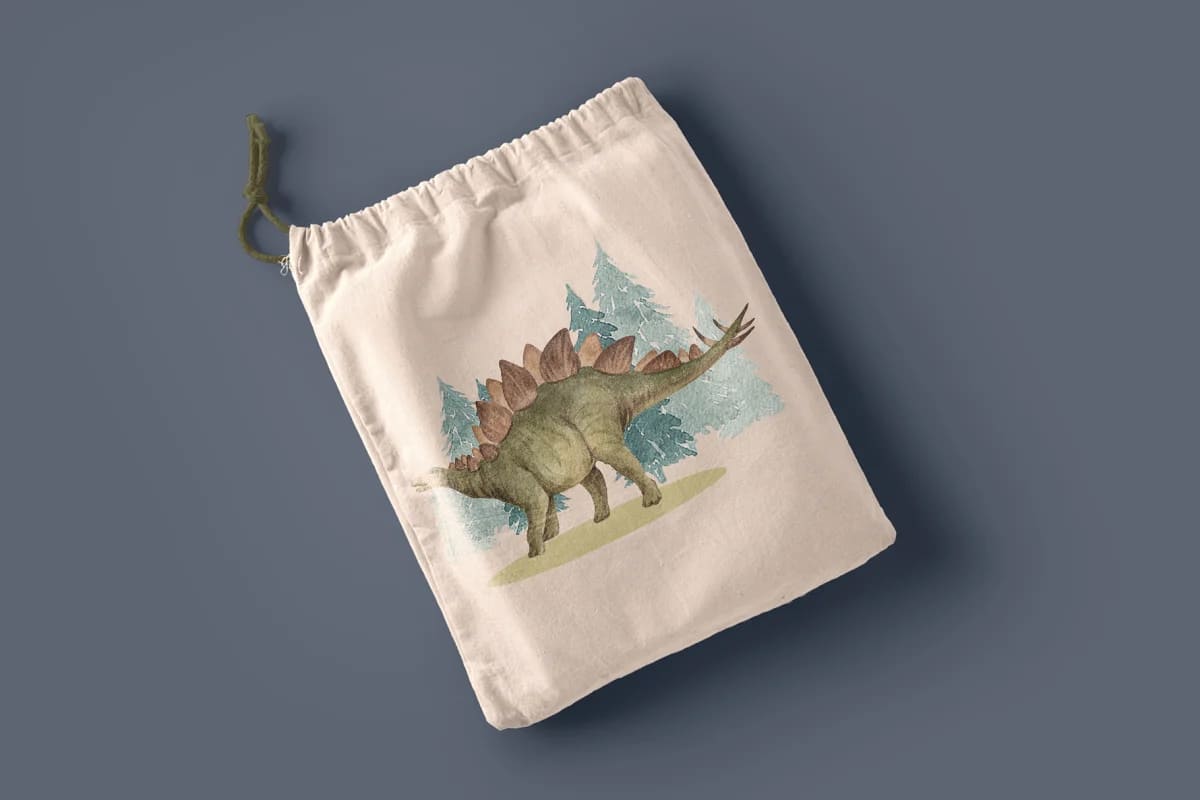 dinosaur jurassic world watercolor bag mockup.