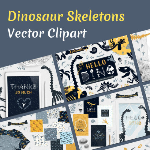 Dinosaur Skeletons Vector Clipart cover image.