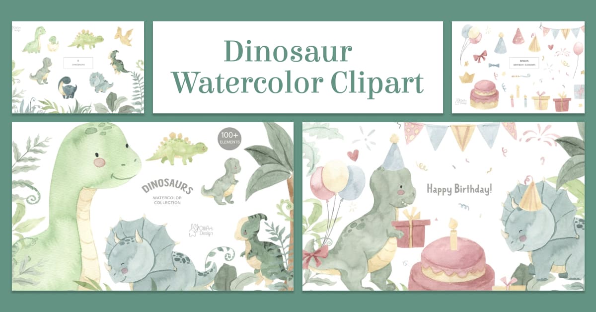 dinosaur watercolor clipart.