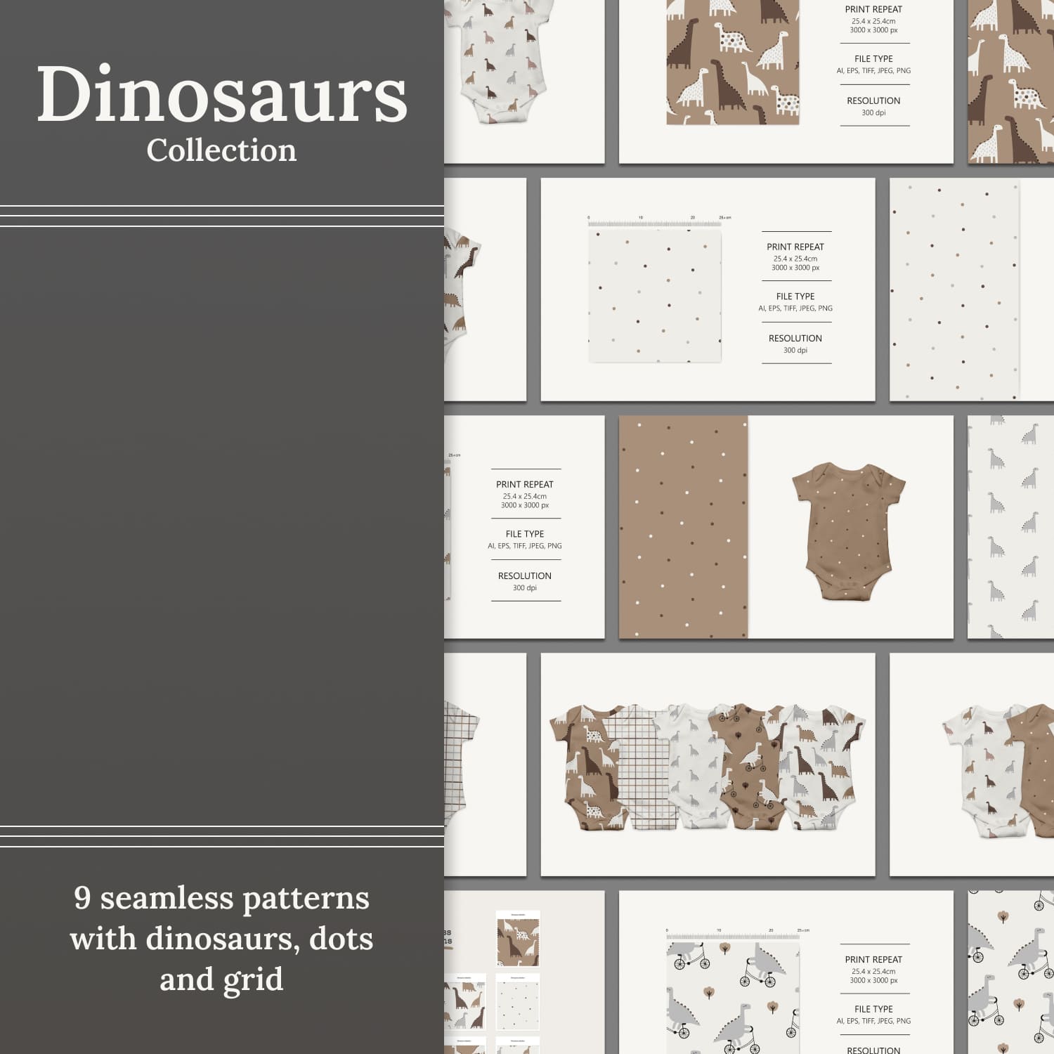 Dinosaurs Seamless Patterns Collection cover image.