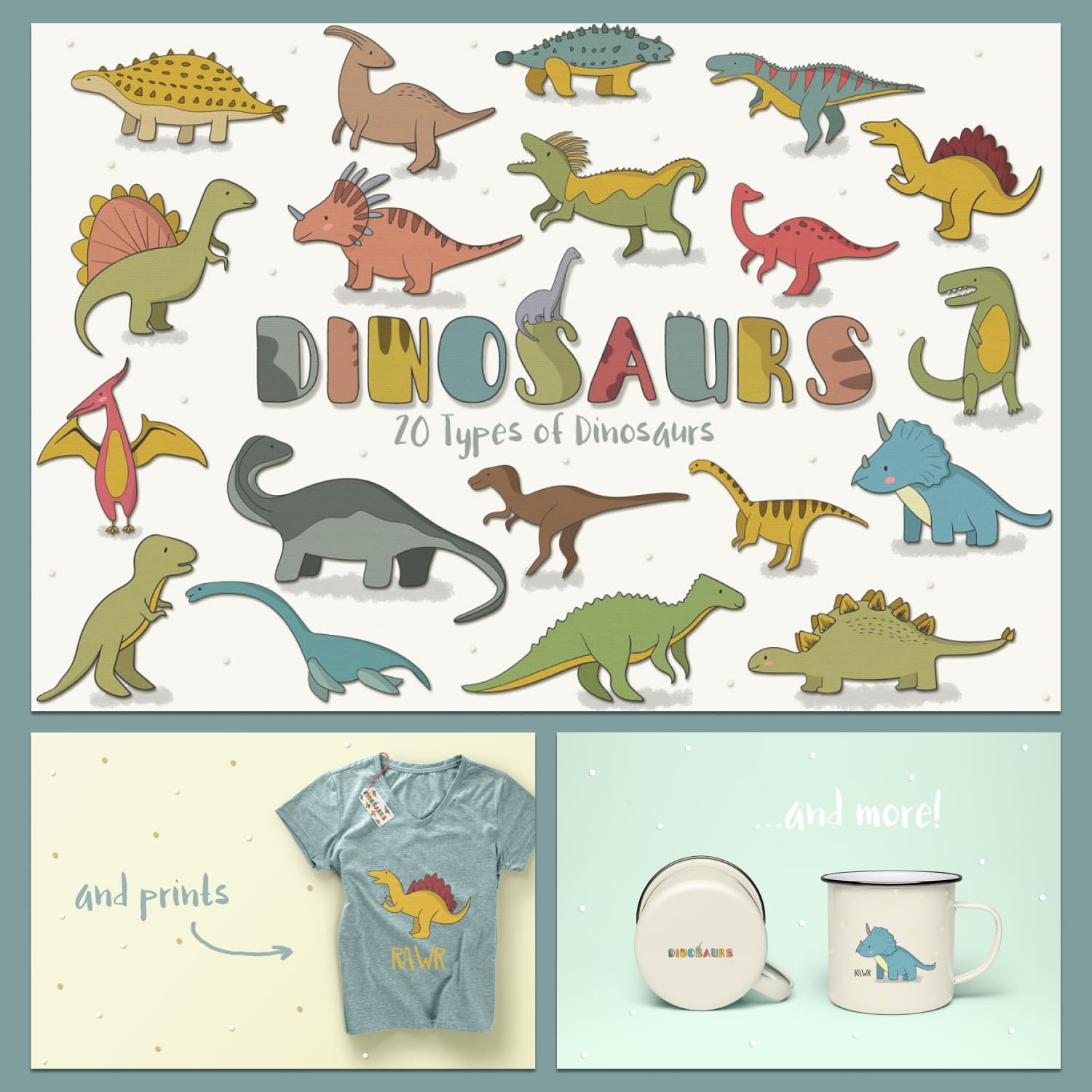Dinosaurs Cute Illustrations Collection preview image.