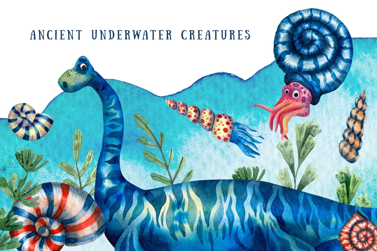 dinosaurs and friends underwater creatures.