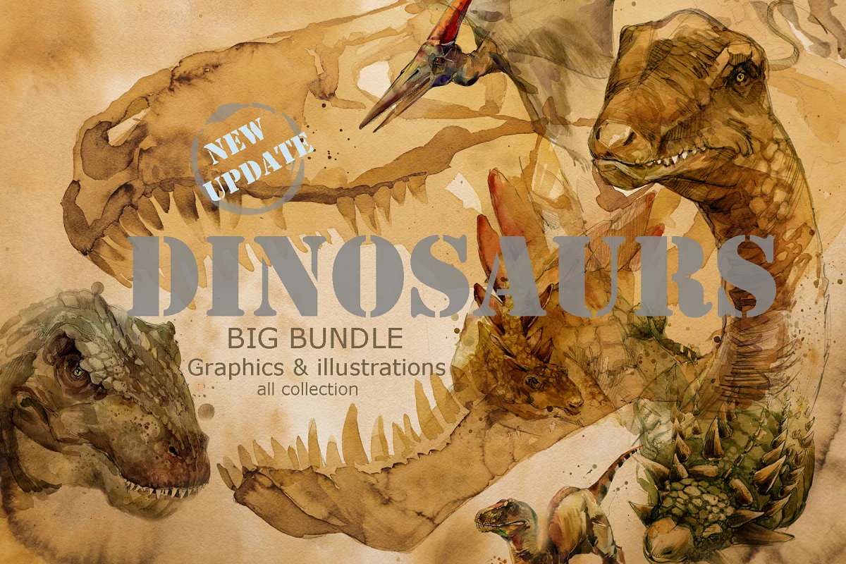 dinosaurs watercolor graphics and illustrations.