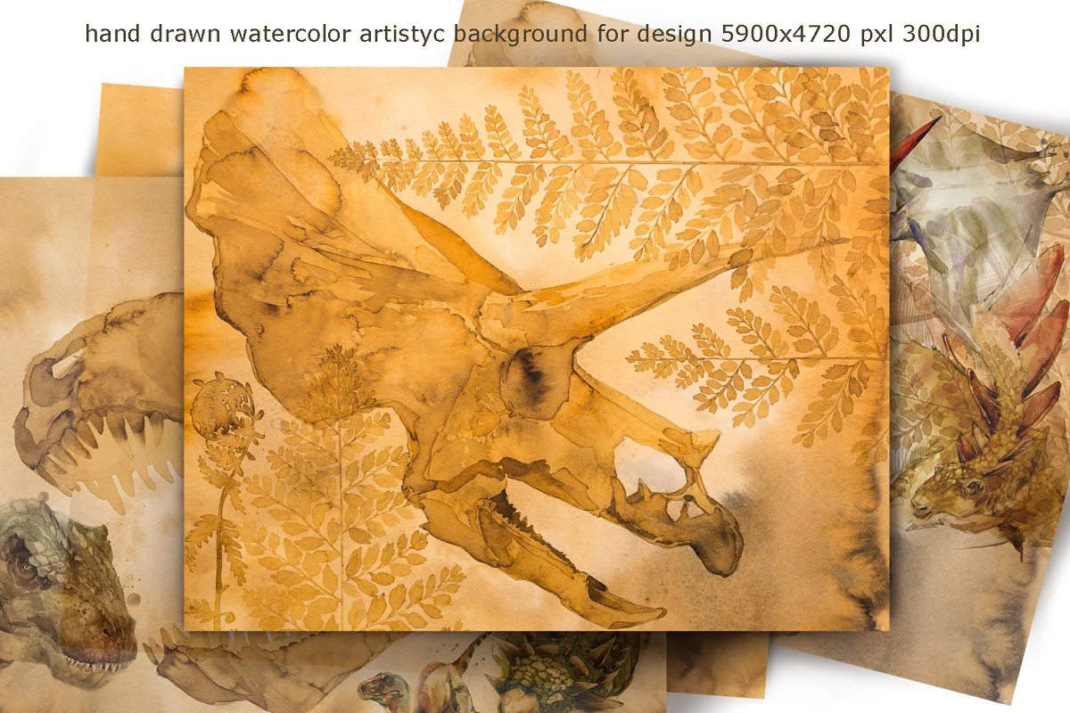dinosaurs watercolor graphics collection.