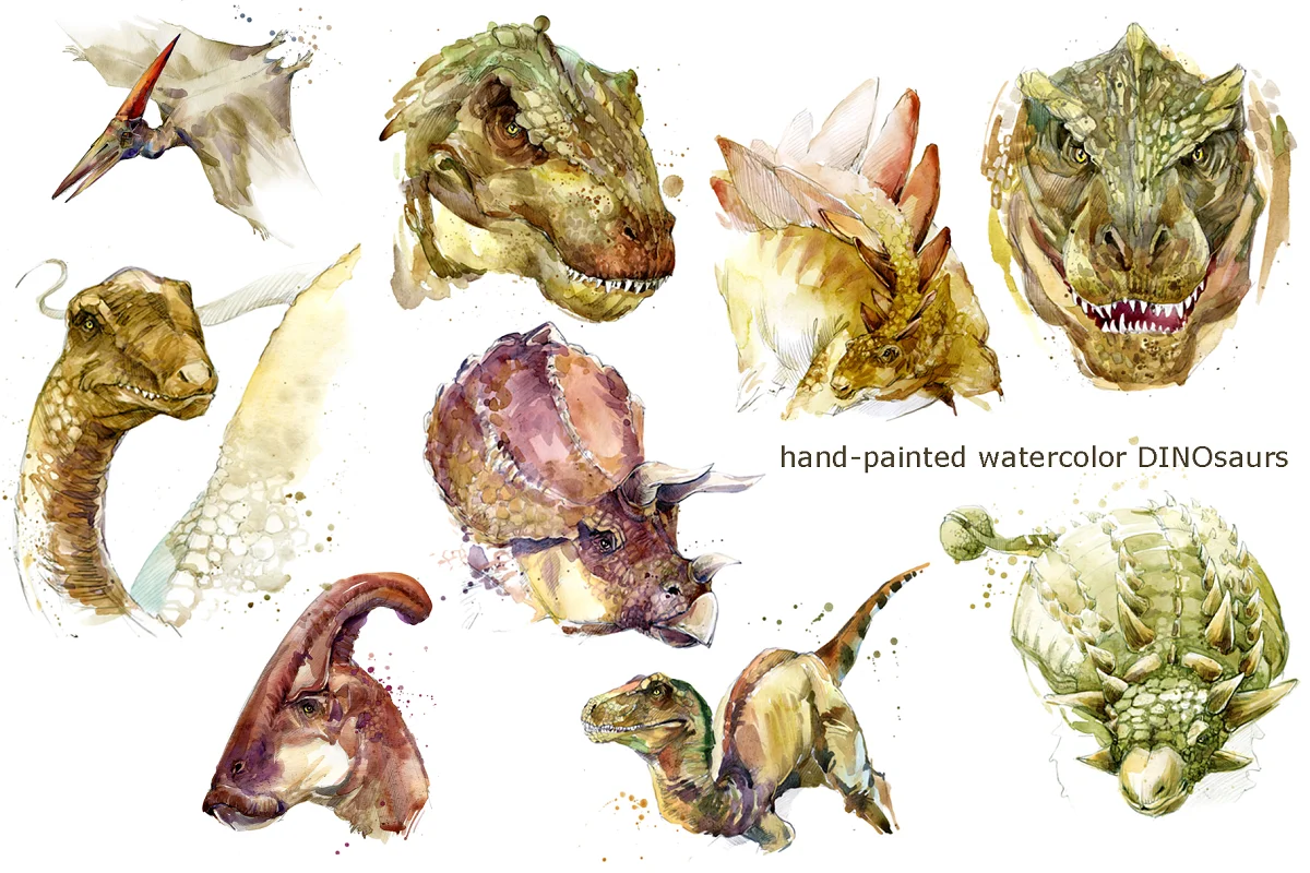 dinosaurs watercolor clipart pack.