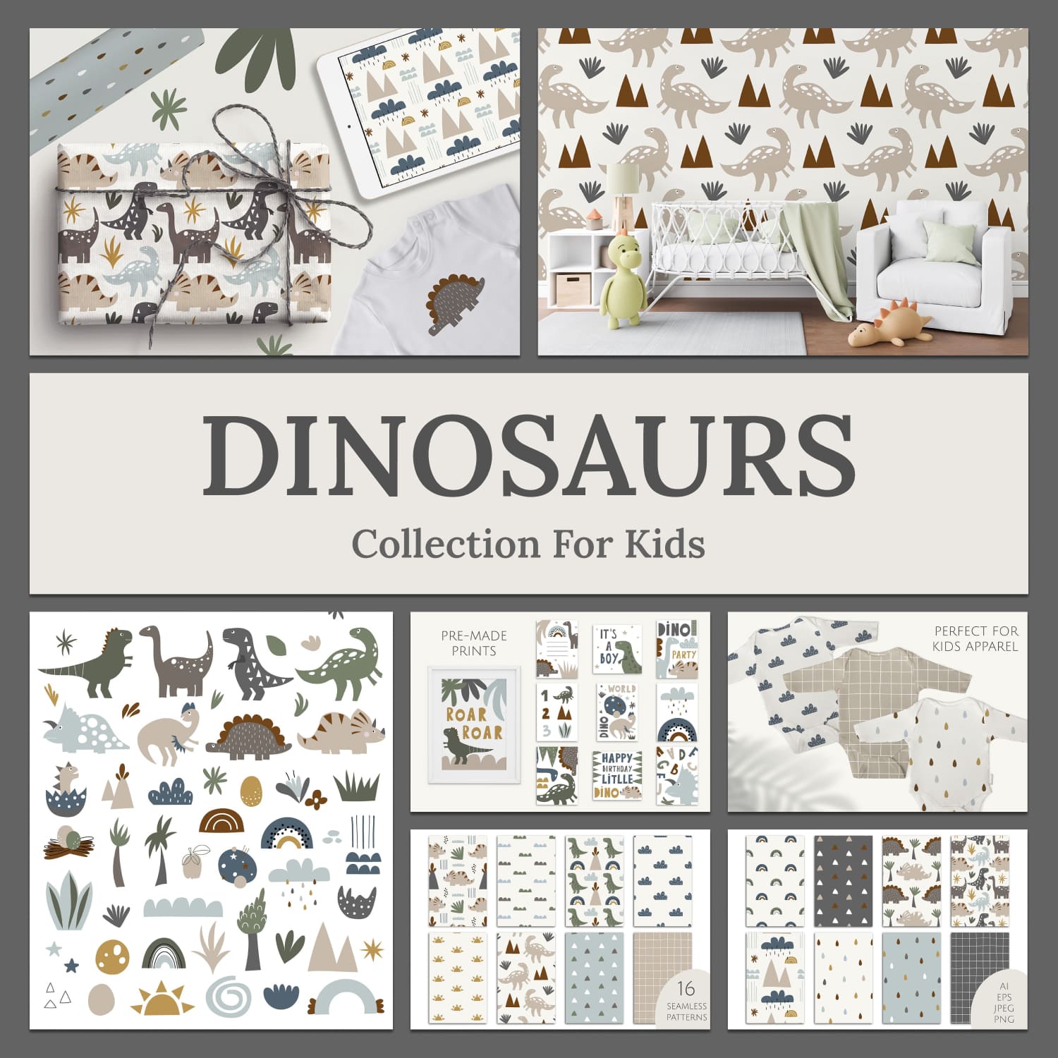 Dinosaurs. Modern Clipart Collection For Kids cover image.