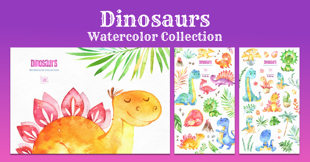 dinosaurs. watercolor collection of graphics.