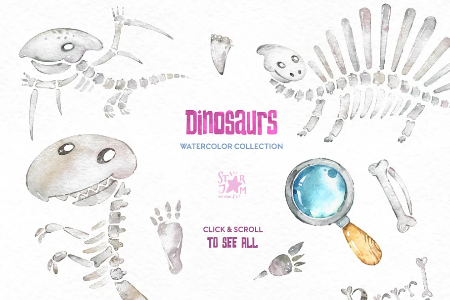 dinosaurs. watercolor illustrations pack.