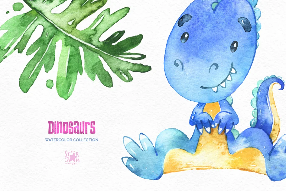 dinosaurs. watercolor hand drawn collection.