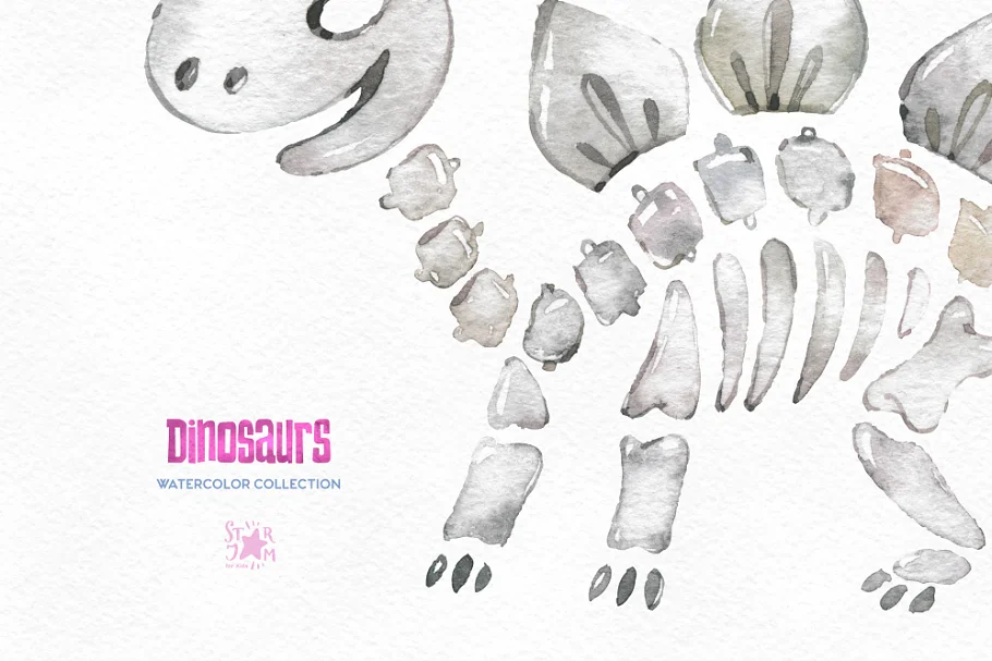 dinosaurs. watercolor hand drawn set.