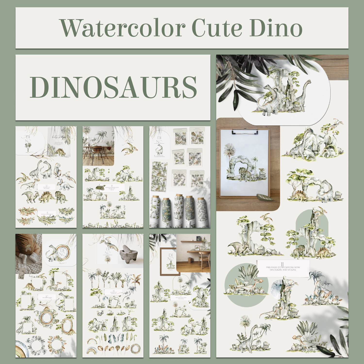 Dinosaurs. Watercolor Cute Dino Collection cover image.