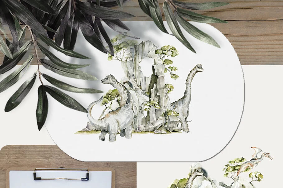 dinosaurs. watercolor cute dino graphics set.