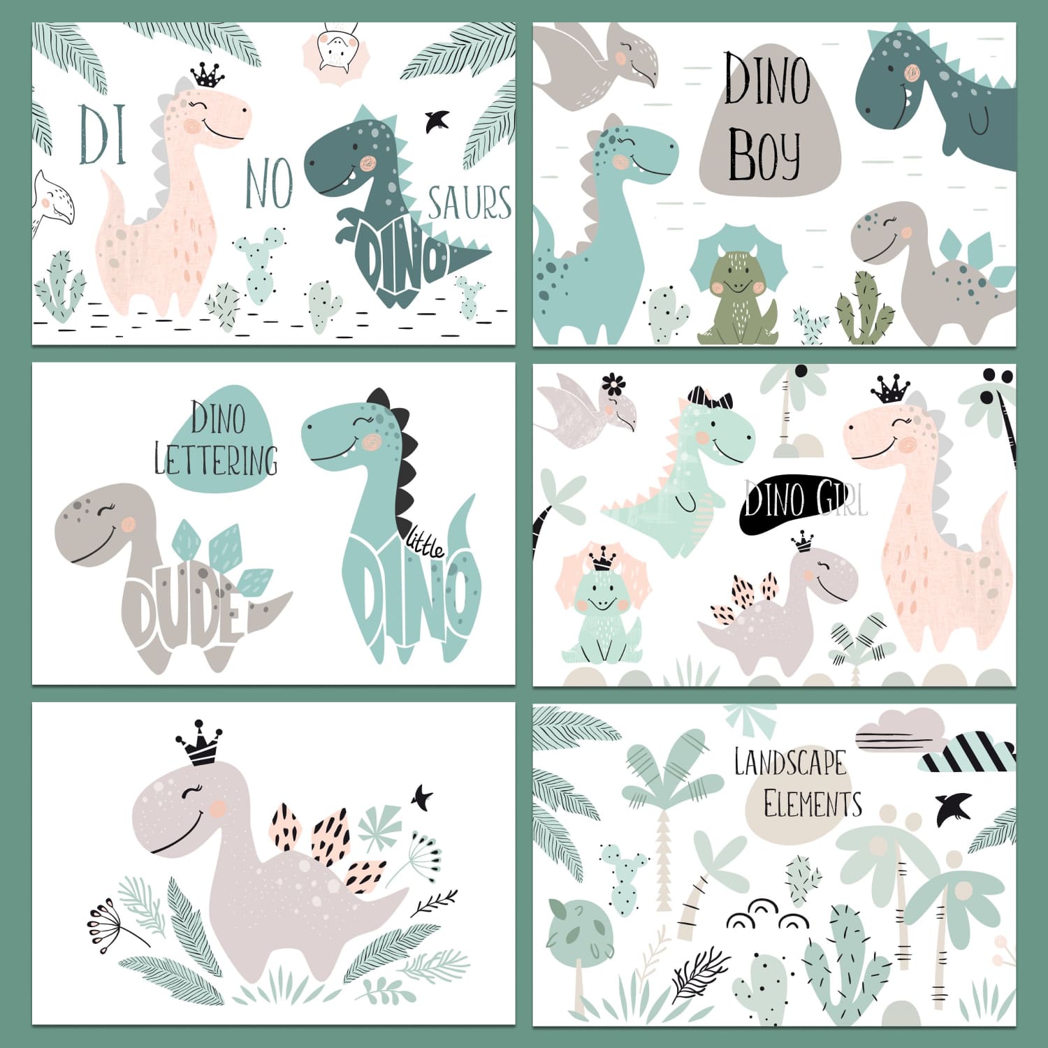 Dinosaurs Illustrations Print Set preview image.