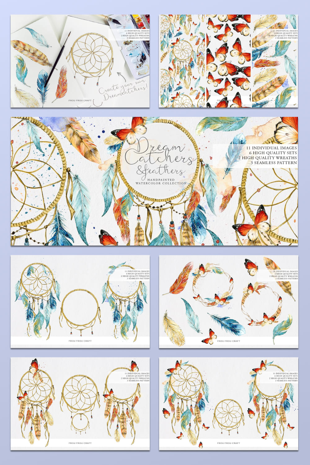 dream catchers and feathers hand drawn clip art.