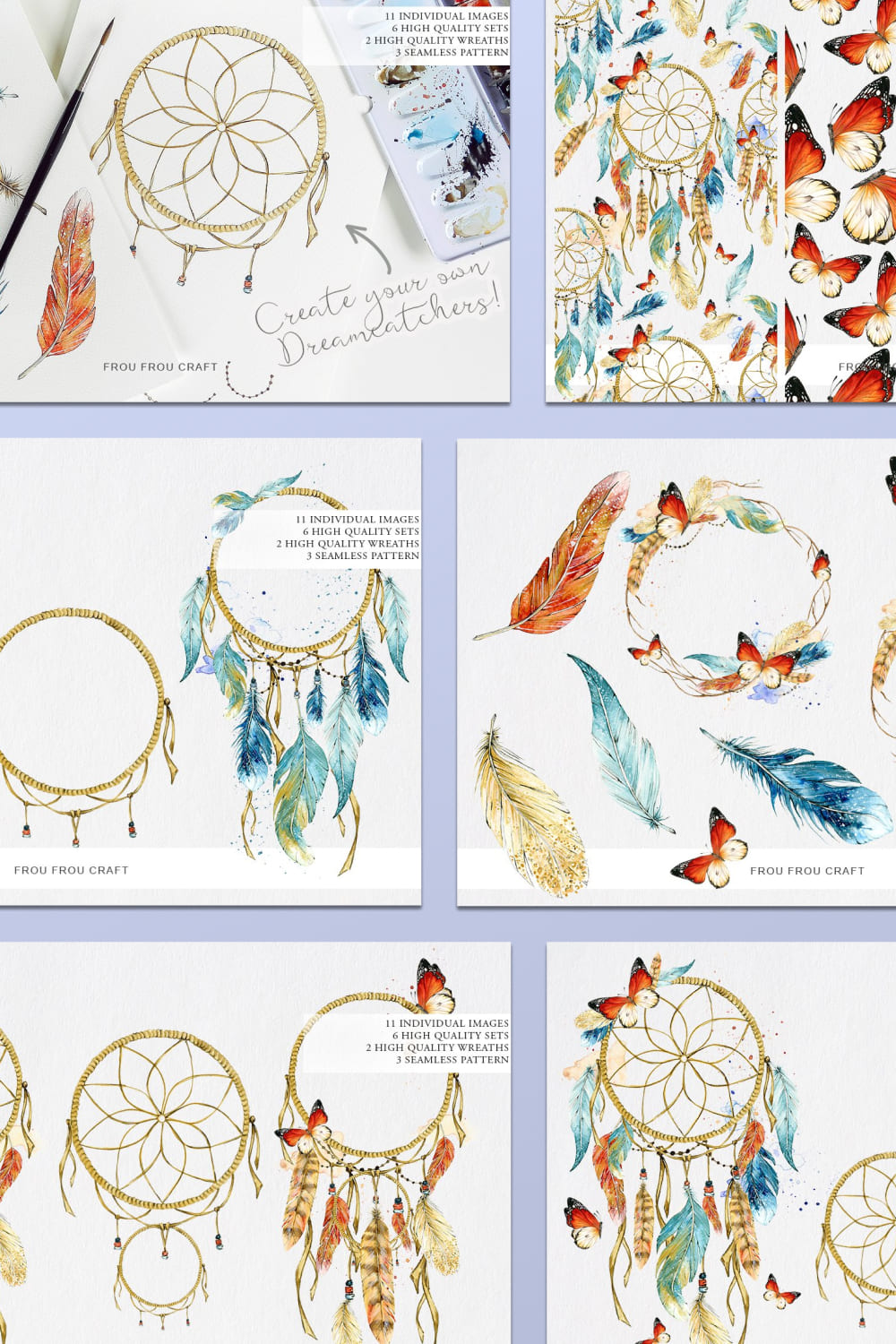 dream catchers and feathers hand drawn illustrations.