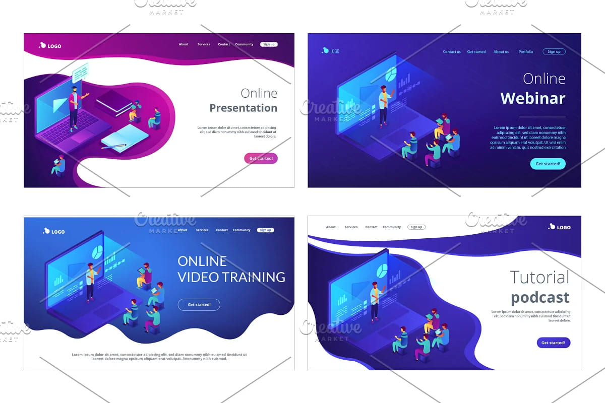 education isometric landing pages Fits any size.