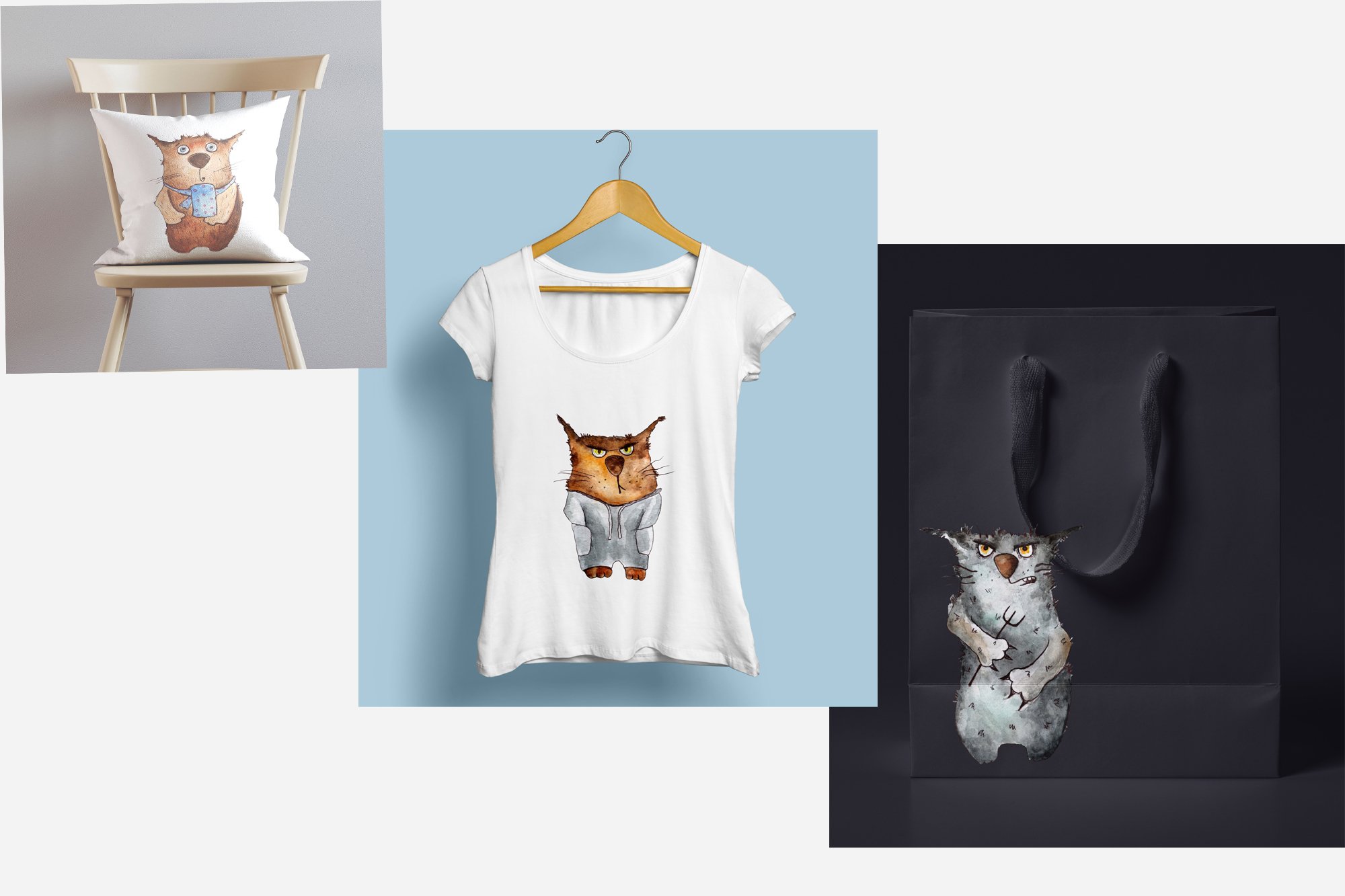 emotional cats clipart watercolors on t shirt