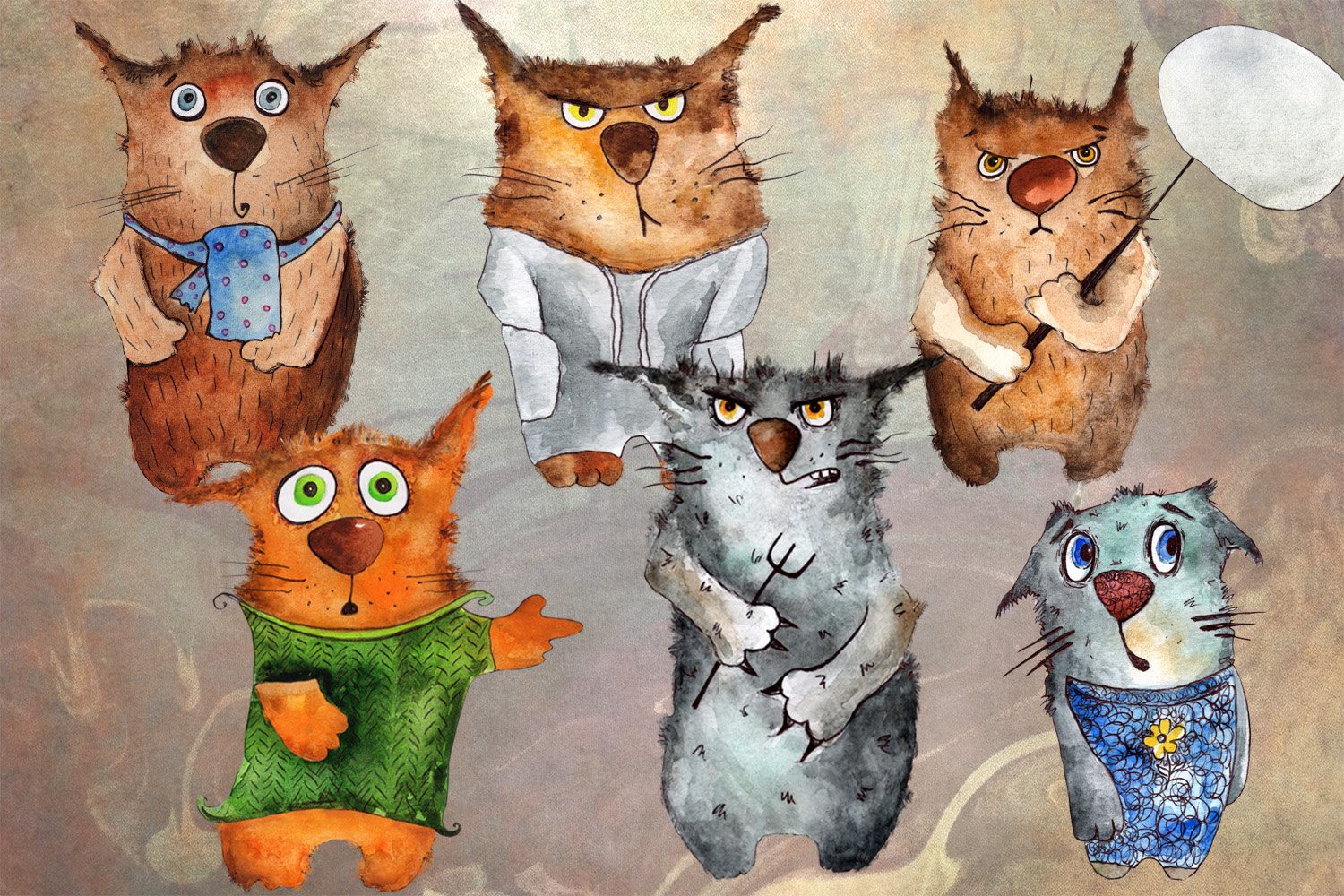 emotional cats clipart watercolors1