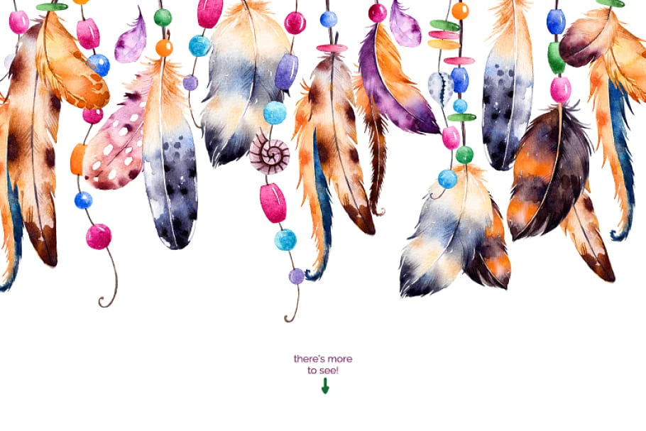 feathers and dream catchers watercolor clipart.