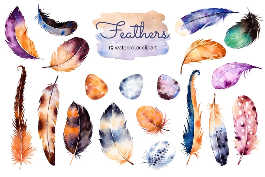 feathers and dream catchers watercolor clipart set.