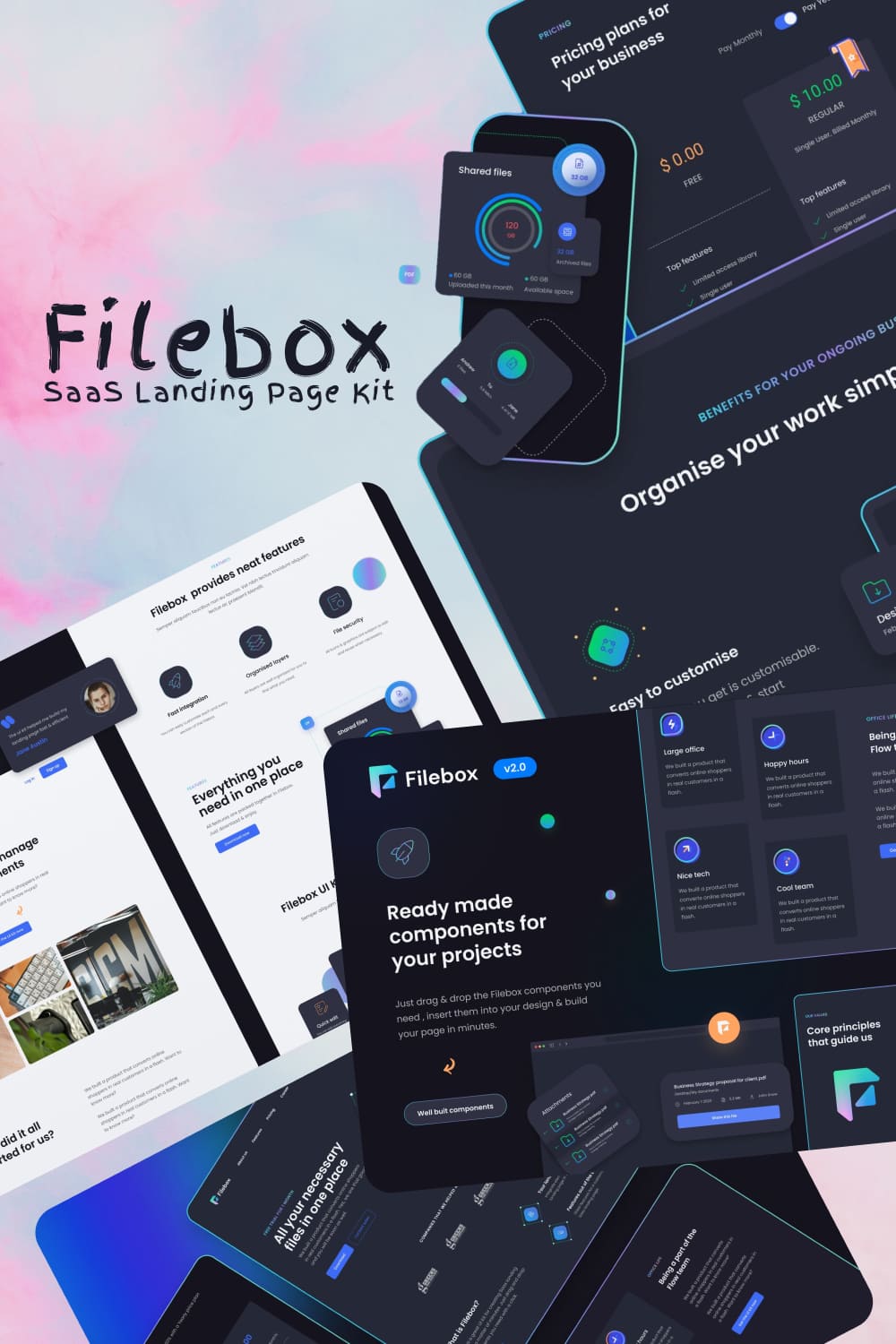 Filebox SaaS Landing Page Kit pinterest image.