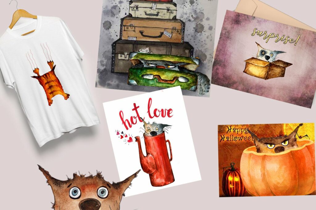 Funny cats watercolor drawings png - MasterBundles