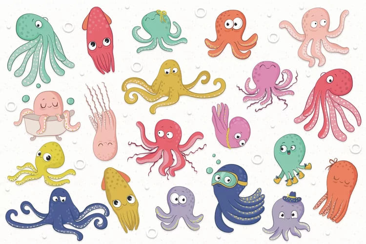 funny octopuses illustrations.