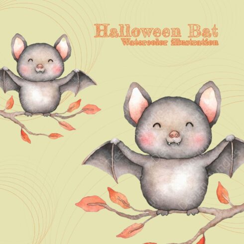 Halloween Bat. Watercolor Illustration. Cute Animals cover image.