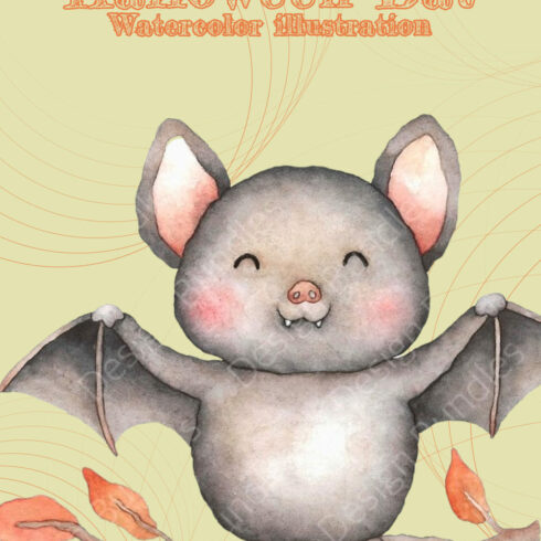 Halloween Bat. Watercolor Illustration. Cute Animals pinterest image.